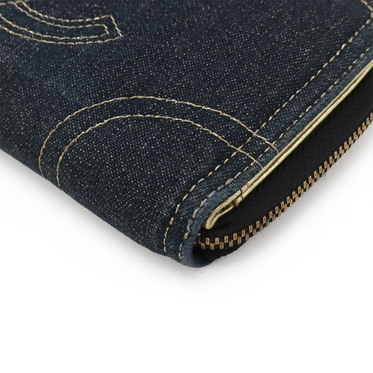 Chanel Sparkling Denim CC Logo Zip Around Wallet Metallic Cles the Indigo Gold — view 3