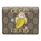 Gucci GG Supreme Card Case Wallet Compact Bifold Bananya Print Beige Yellow