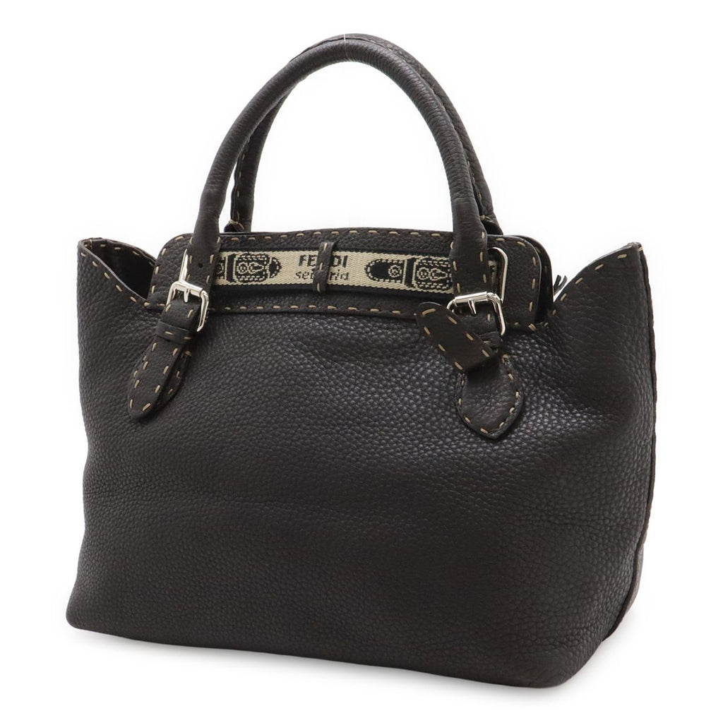 Fendi Selleria Villa Borghese Handbag Leather Dark Brown Silver — view 2