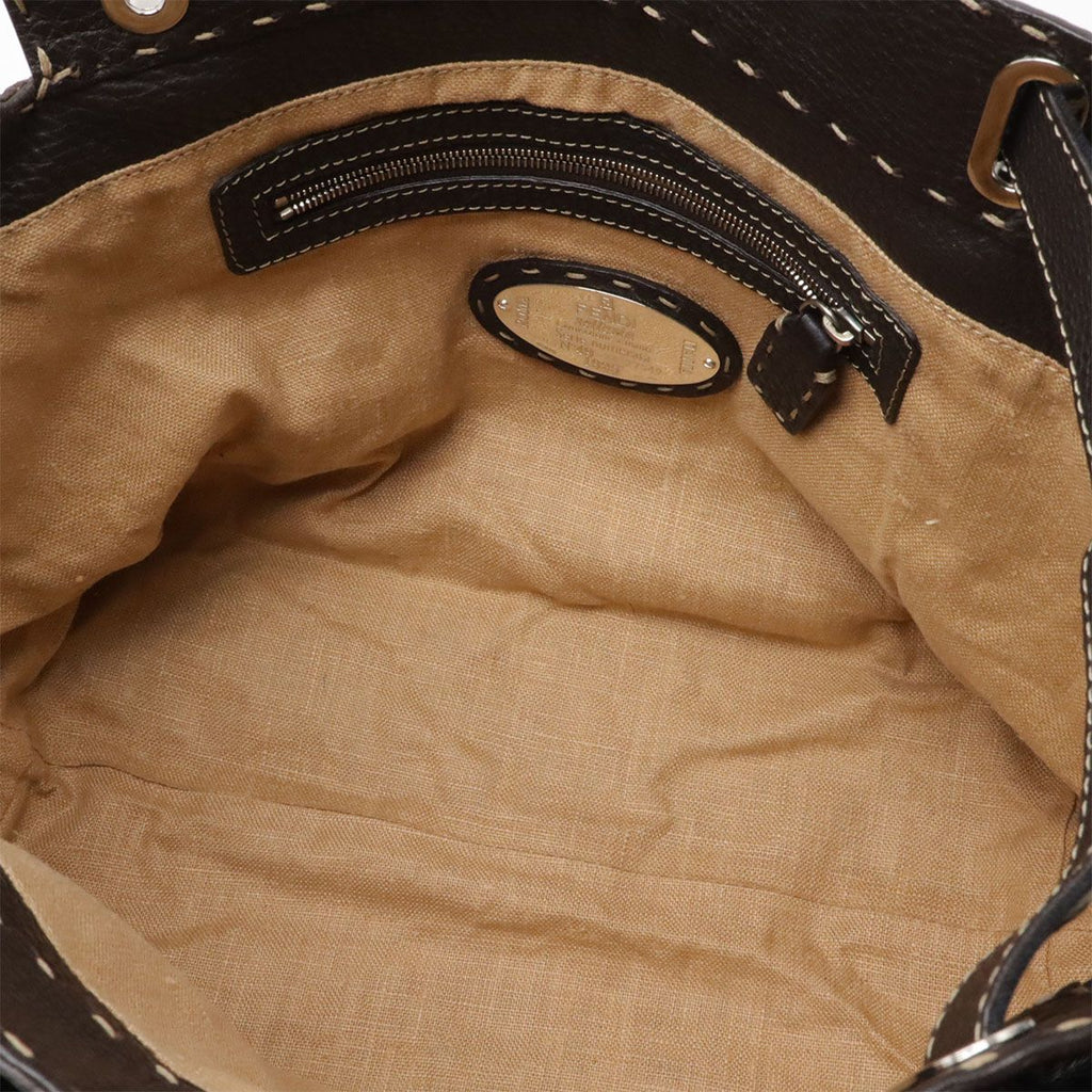 Fendi Selleria Villa Borghese Handbag Leather Dark Brown Silver — view 6