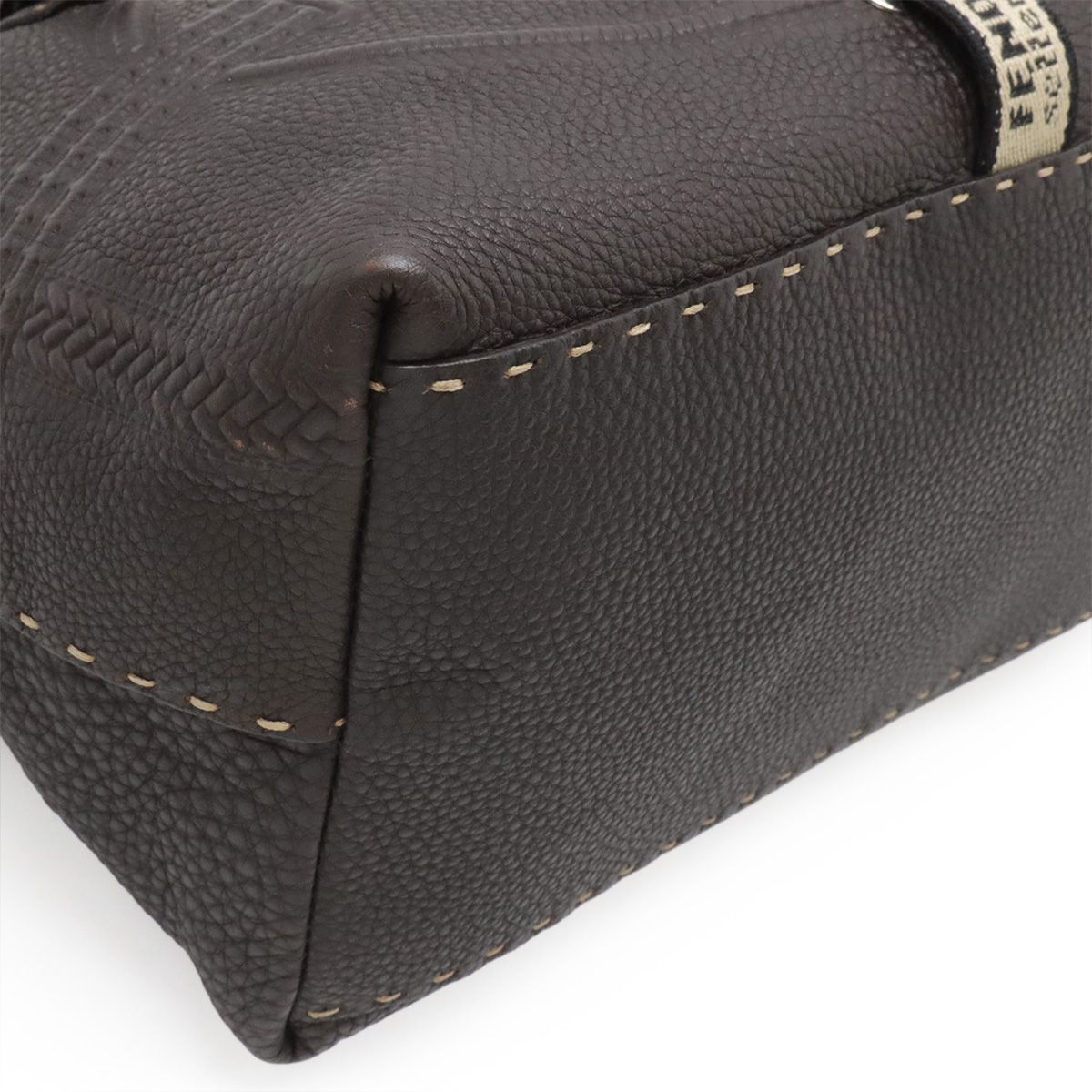 Fendi Selleria Villa Borghese Handbag Leather Dark Brown Silver — view 3