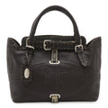 Fendi Selleria Villa Borghese Handbag Leather Dark Brown Silver