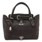 Fendi Selleria Villa Borghese Handbag Leather Dark Brown Silver