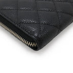 Chanel Quilted CC Logo Zip Around Wallet Caviar Leather Black Silver — view 3