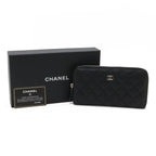 Chanel Quilted CC Logo Zip Around Wallet Caviar Leather Black Silver — view 9