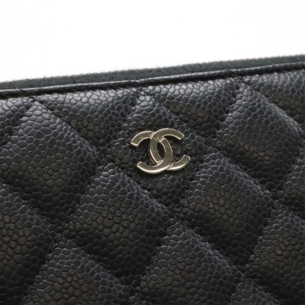 Chanel Quilted CC Logo Zip Around Wallet Caviar Leather Black Silver — view 4