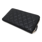 Chanel Quilted CC Logo Zip Around Wallet Caviar Leather Black Silver — view 2