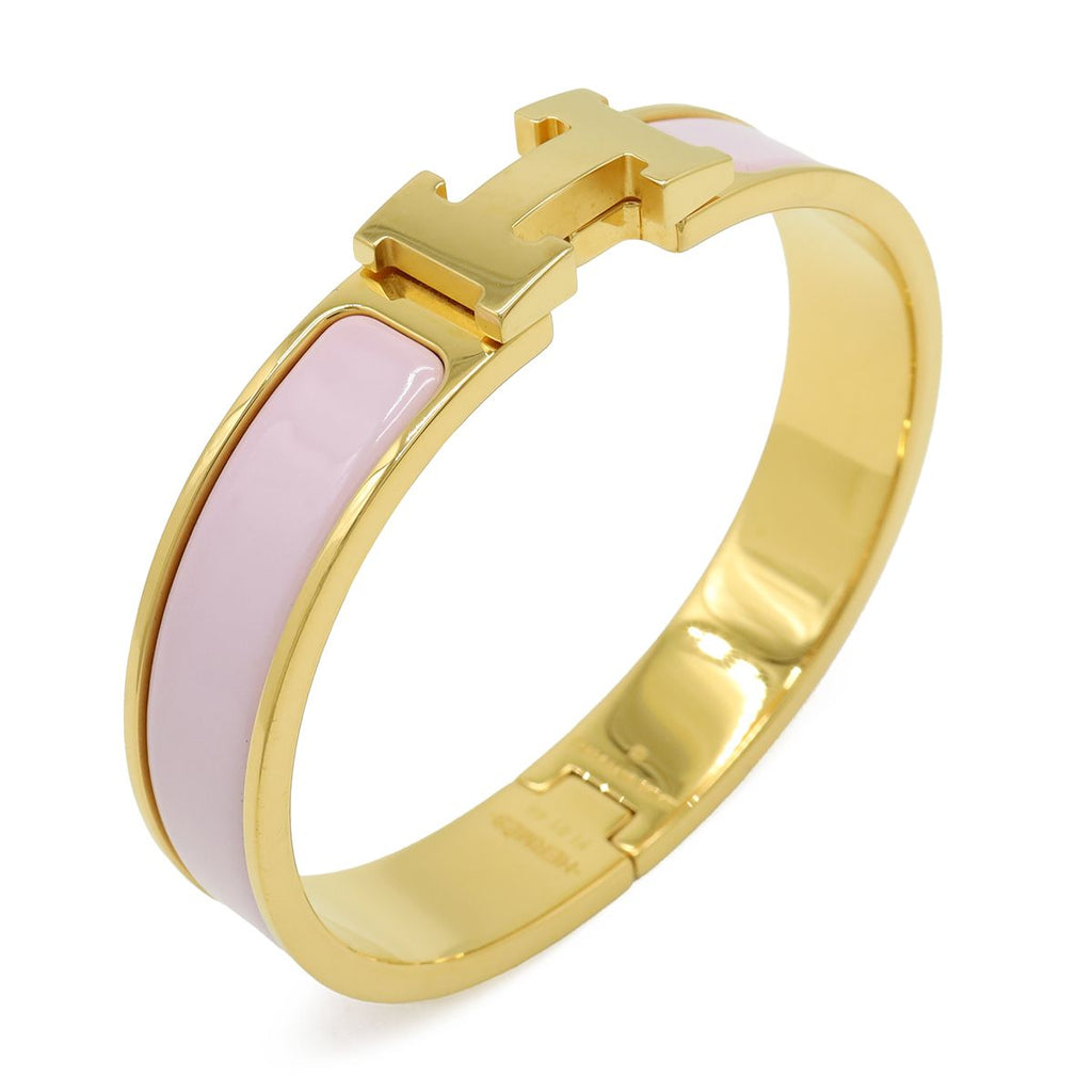 Hermes Click PM Ash Enamel Bracelet Bangle Light Pink Gold