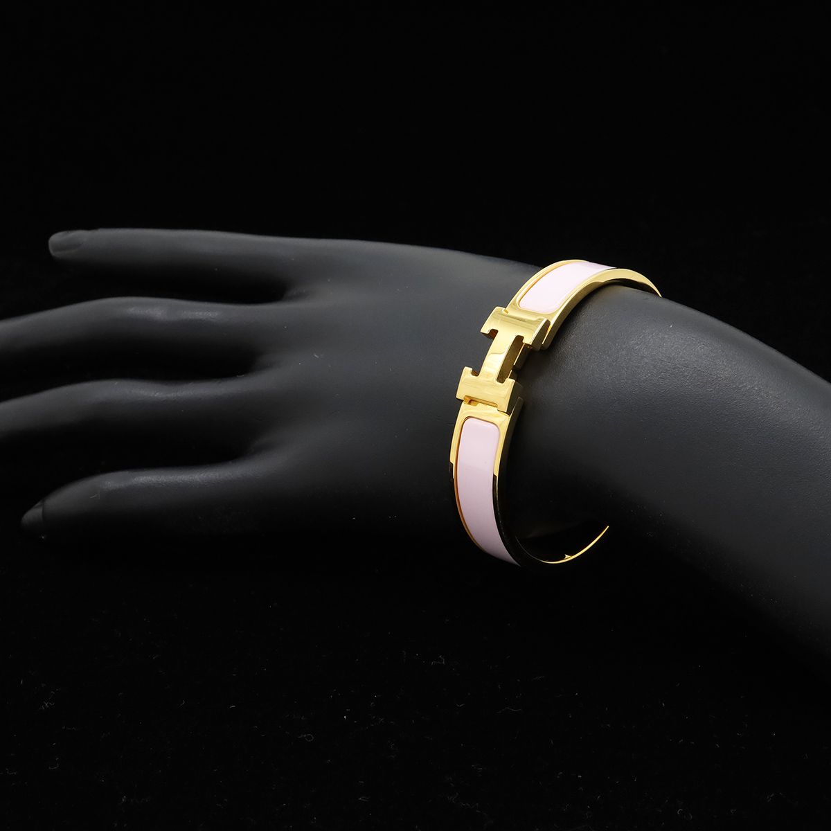 Hermes Click PM Ash Enamel Bracelet Bangle Light Pink Gold — view 7