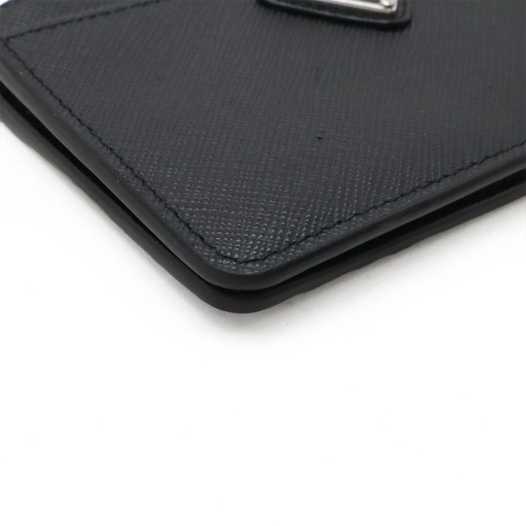 Prada Saffiano Triangle Logo Card Case Business Holder Coin Purse Leather Nero — view 3