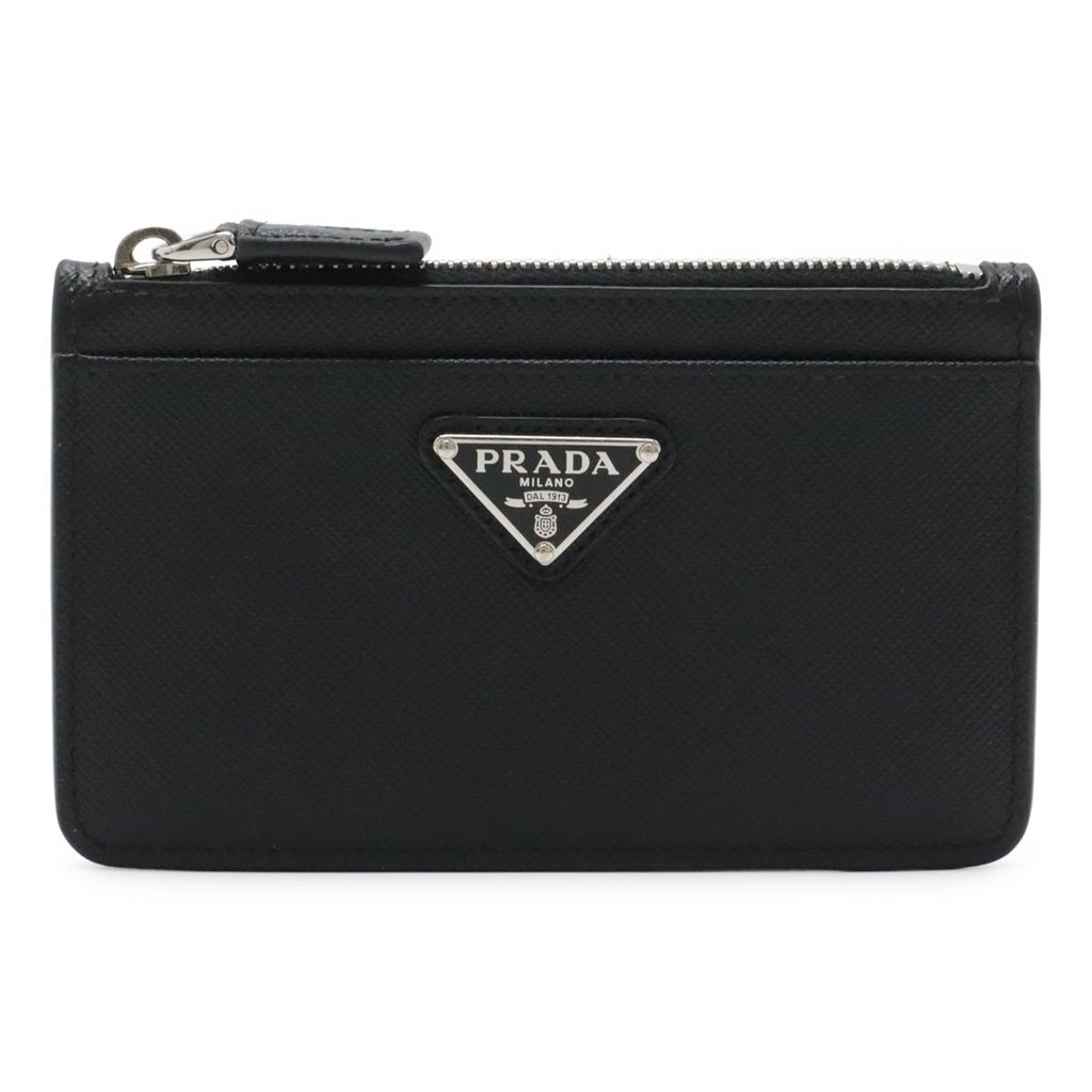 Prada Saffiano Triangle Logo Card Case Business Holder Coin Purse Leather Nero