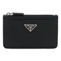 Prada Saffiano Triangle Logo Card Case Business Holder Coin Purse Leather Nero
