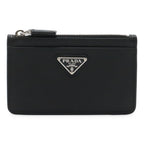 Prada Saffiano Triangle Logo Card Case Business Holder Coin Purse Leather Nero