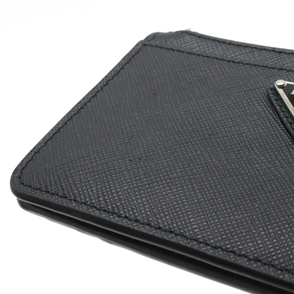 Prada Saffiano Triangle Logo Card Case Business Holder Coin Purse Leather Nero — view 4