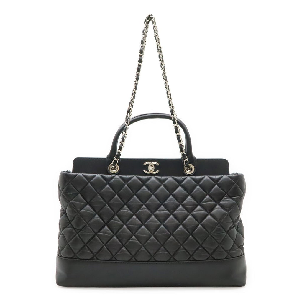 Chanel Quilted CC Logo Portobello Tote 2-Way Shoulder Bag Chain Leather Black