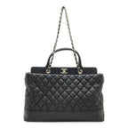 Chanel Quilted CC Logo Portobello Tote 2-Way Shoulder Bag Chain Leather Black