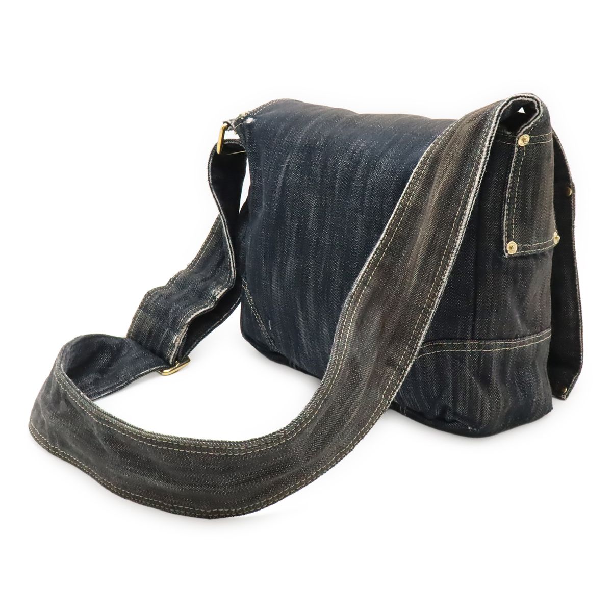 Chanel Sparkling Denim CC Logo Shoulder Bag Indigo Blue Gold — view 2