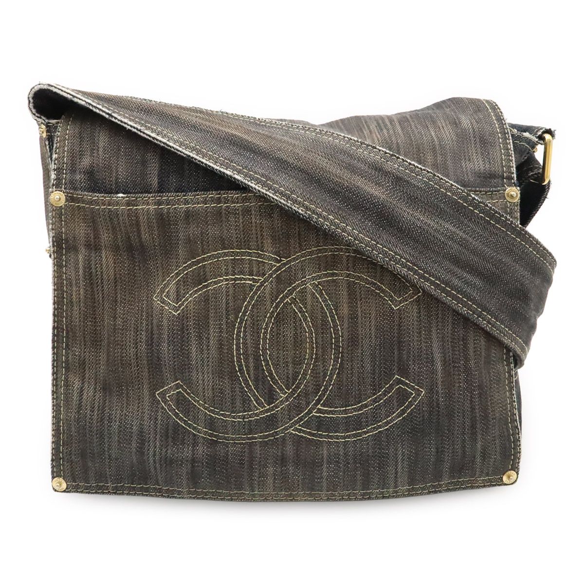 Chanel Sparkling Denim CC Logo Shoulder Bag Indigo Blue Gold