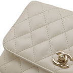 Chanel Quilted Side Pack Chain Shoulder Twin Bag Pochette Leather Ivory Black — view 4