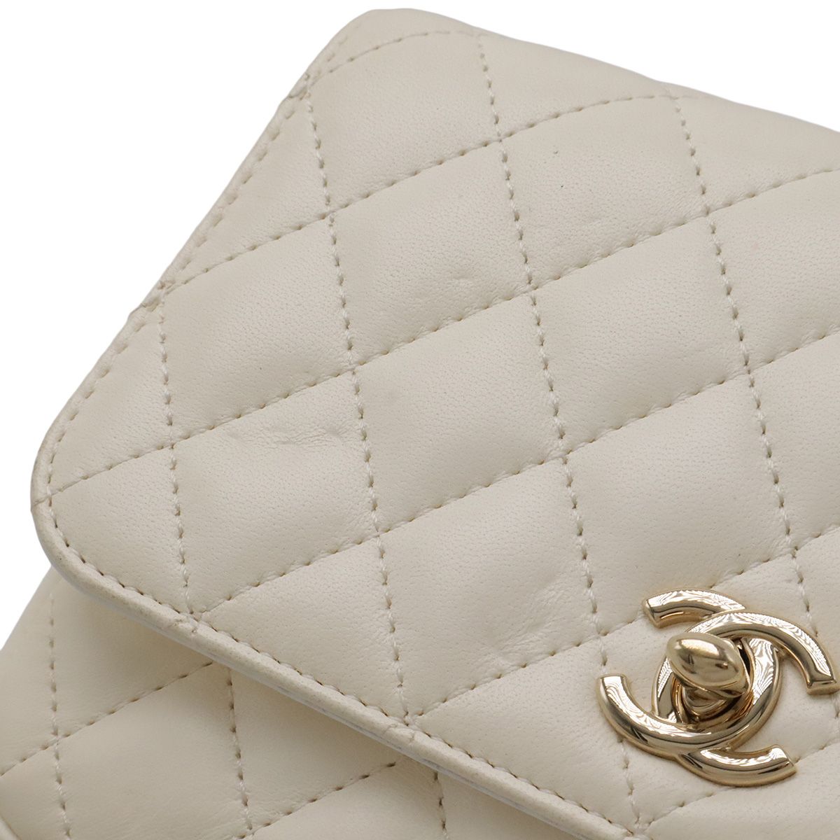 Chanel Quilted Side Pack Chain Shoulder Twin Bag Pochette Leather Ivory Black — view 4