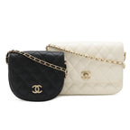 Chanel Quilted Side Pack Chain Shoulder Twin Bag Pochette Leather Ivory Black