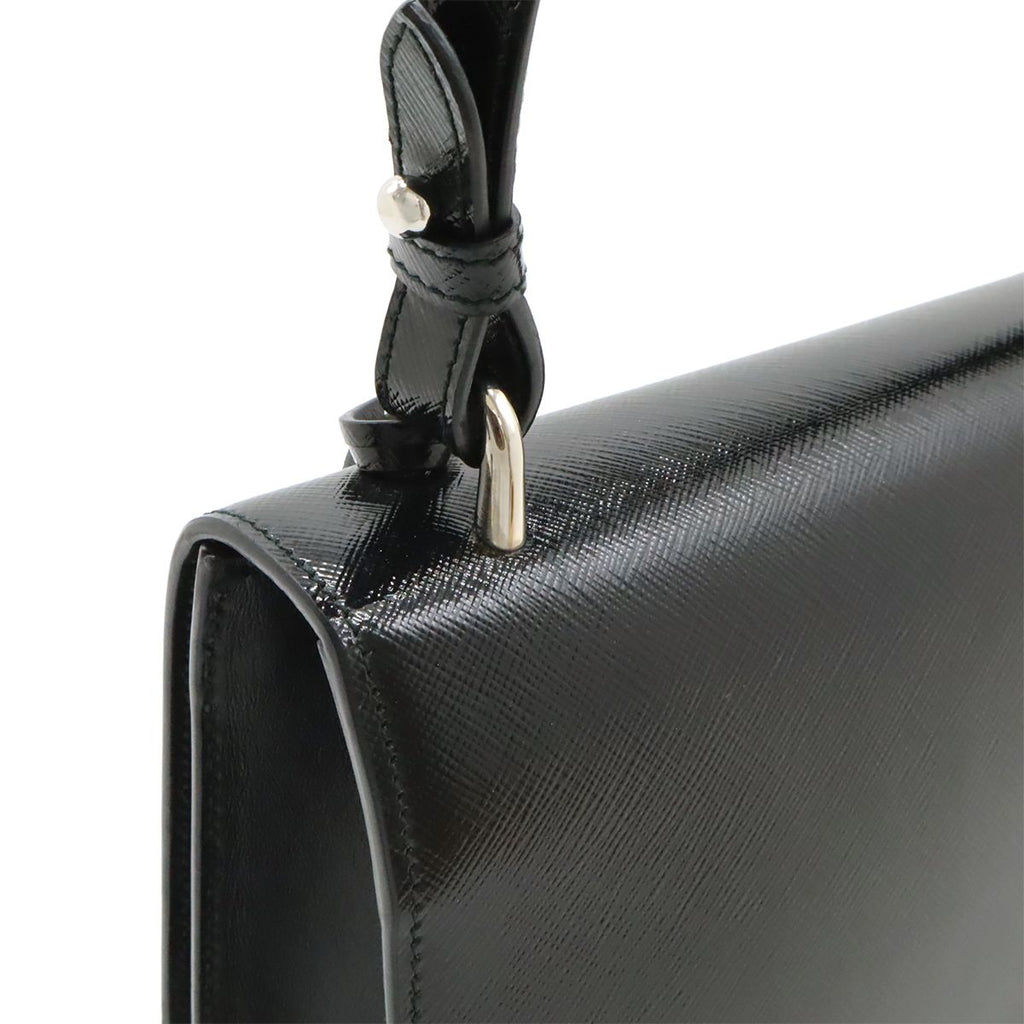 Prada Shoulder Bag Pochette Crossbody 2-Way Clutch Enamel Patent Leather Nero — view 4