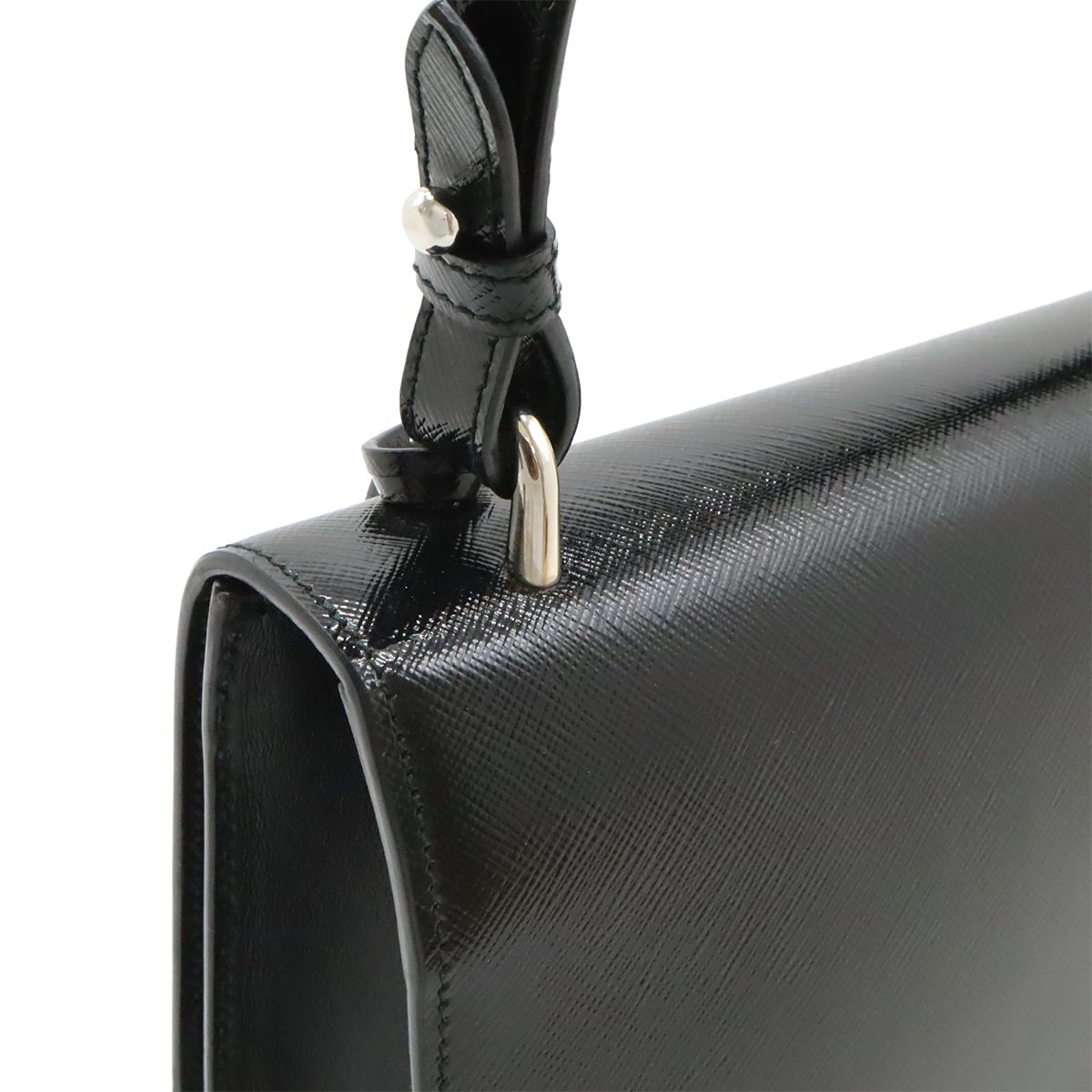 Prada Shoulder Bag Pochette Crossbody 2-Way Clutch Enamel Patent Leather Nero — view 4