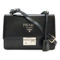 Prada Shoulder Bag Pochette Crossbody 2-Way Clutch Enamel Patent Leather Nero
