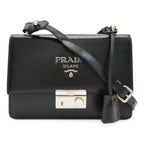 Prada Shoulder Bag Pochette Crossbody 2-Way Clutch Enamel Patent Leather Nero