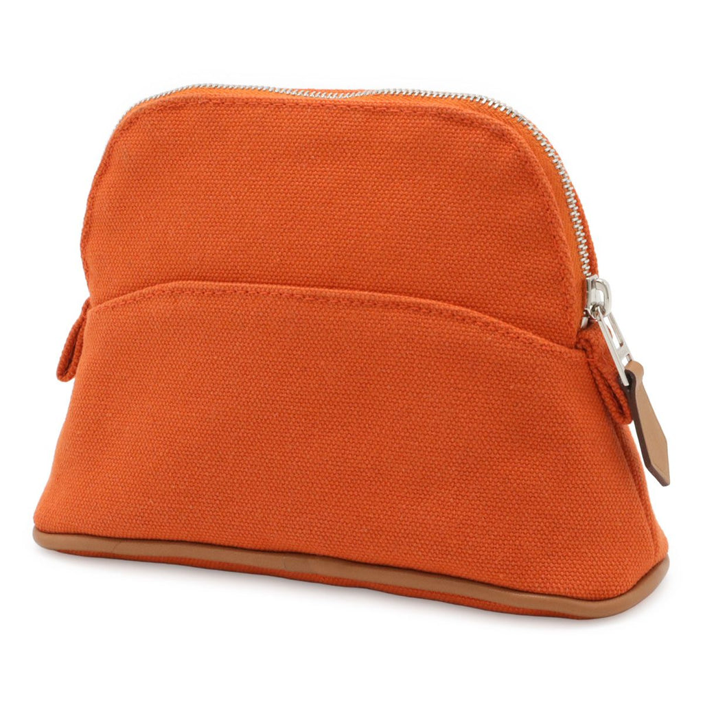 Hermes Bolide Pouch 16 Mini Cosmetic Makeup Case Cotton Canvas Orange Natural — view 2