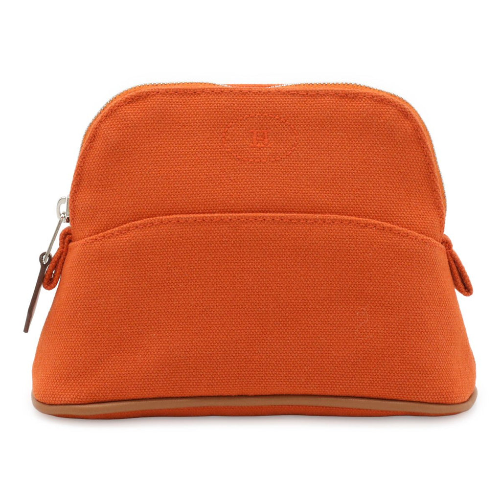 Hermes Bolide Pouch 16 Mini Cosmetic Makeup Case Cotton Canvas Orange Natural