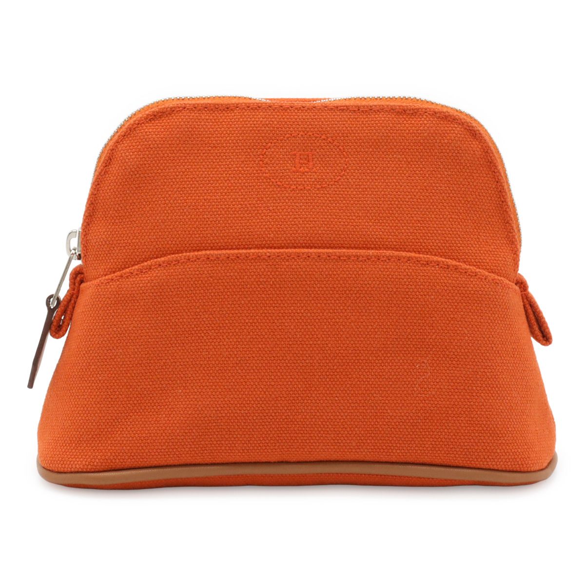 Hermes Bolide Pouch 16 Mini Cosmetic Makeup Case Cotton Canvas Orange Natural