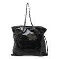 Chanel CC Logo Bonbon Tote Chain Shoulder Bag Drawstring Enamel Leather Black