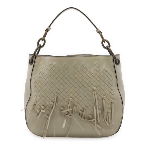 Bottega Veneta Intrecciato Brio Shoulder Bag Knot Fringe Leather Light Gray Ju