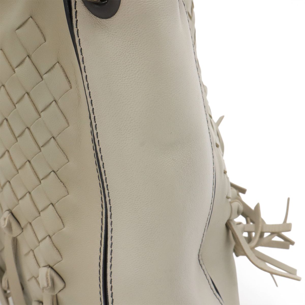 Bottega Veneta Intrecciato Brio Shoulder Bag Knot Fringe Leather Light Gray Ju — view 4