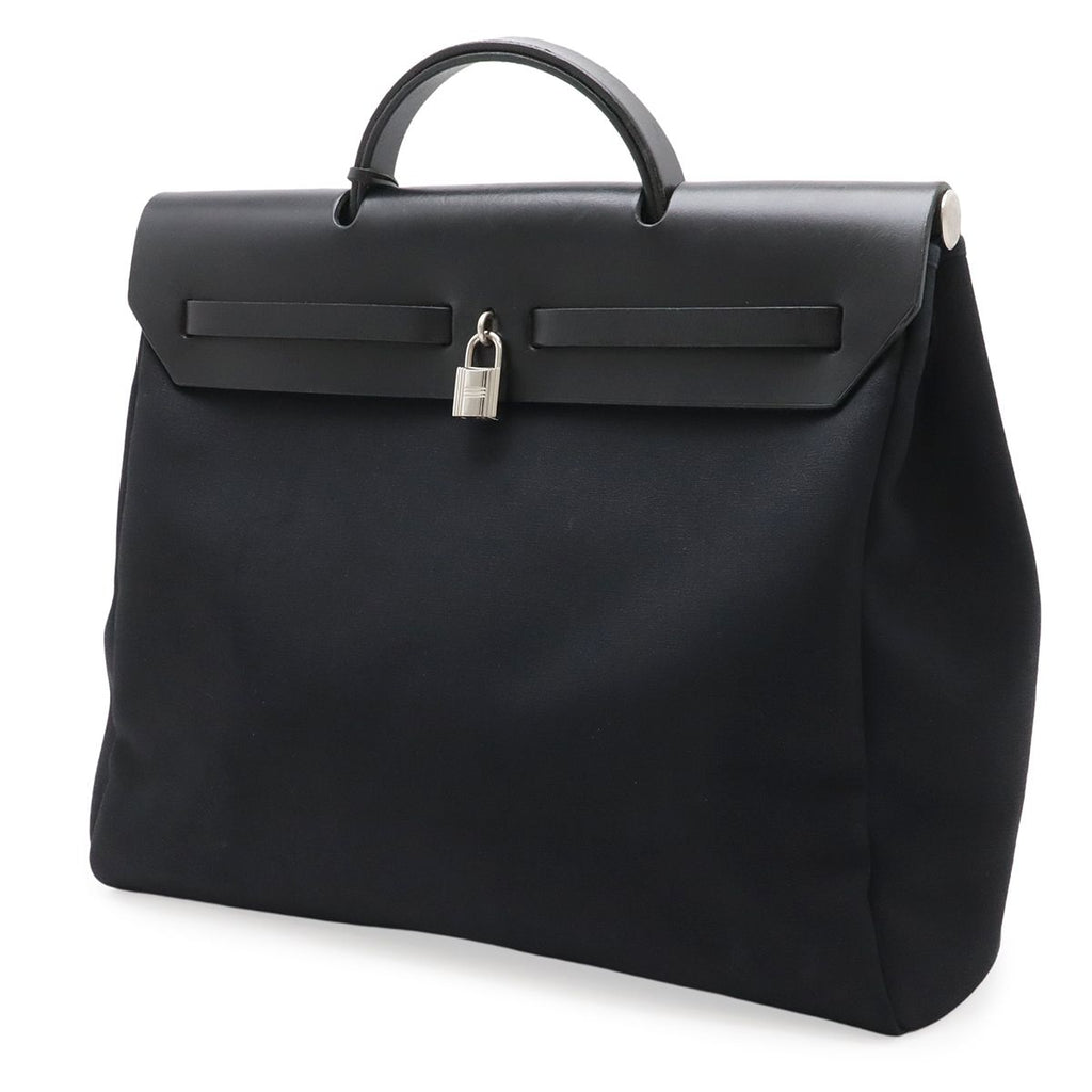 Hermes Herbag MM Handbag Toile Officier Canvas Black — view 2