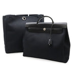 Hermes Herbag MM Handbag Toile Officier Canvas Black