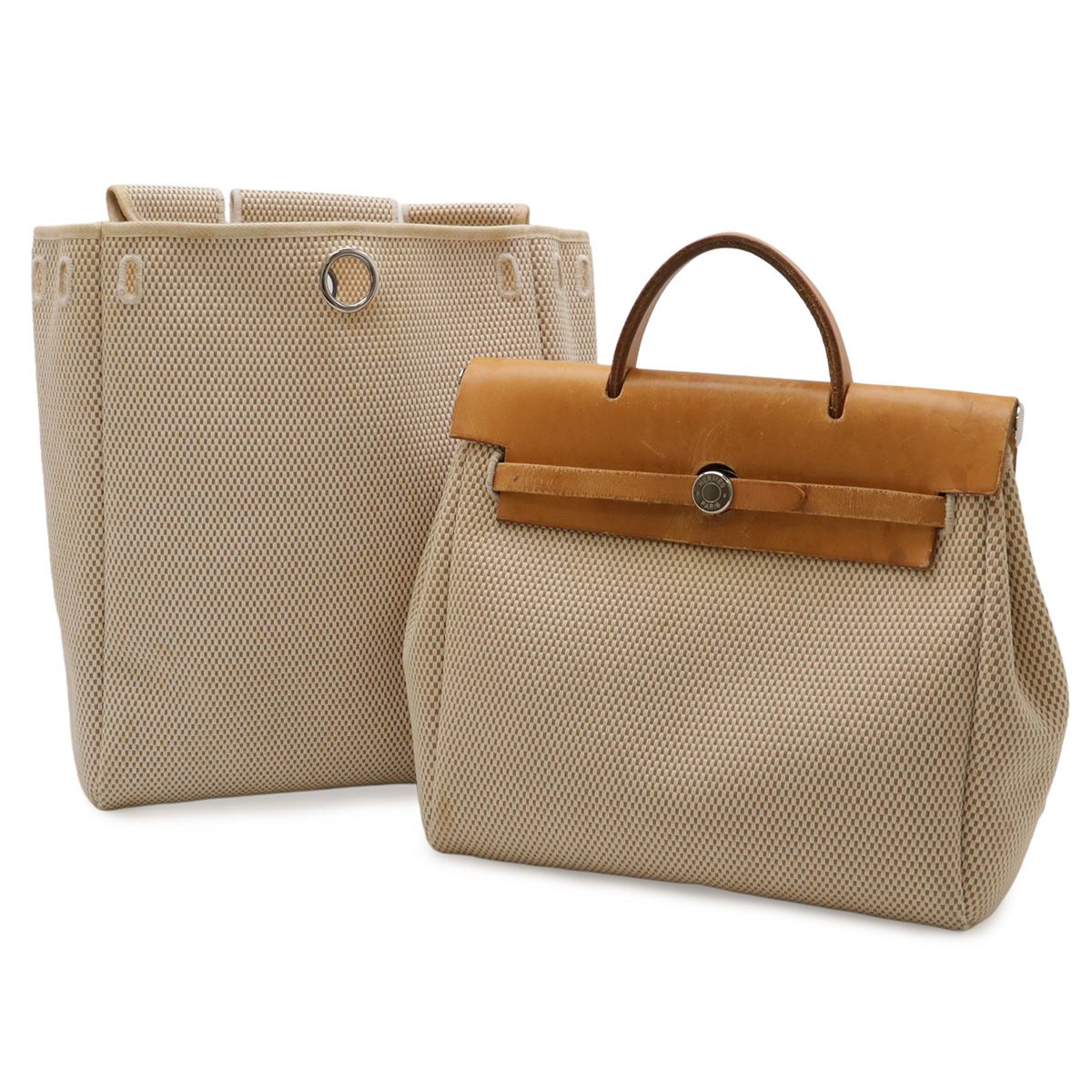 Hermes Herbag PM Handbag 2-Way Backpack Toile GM Leather Beige Light Brown