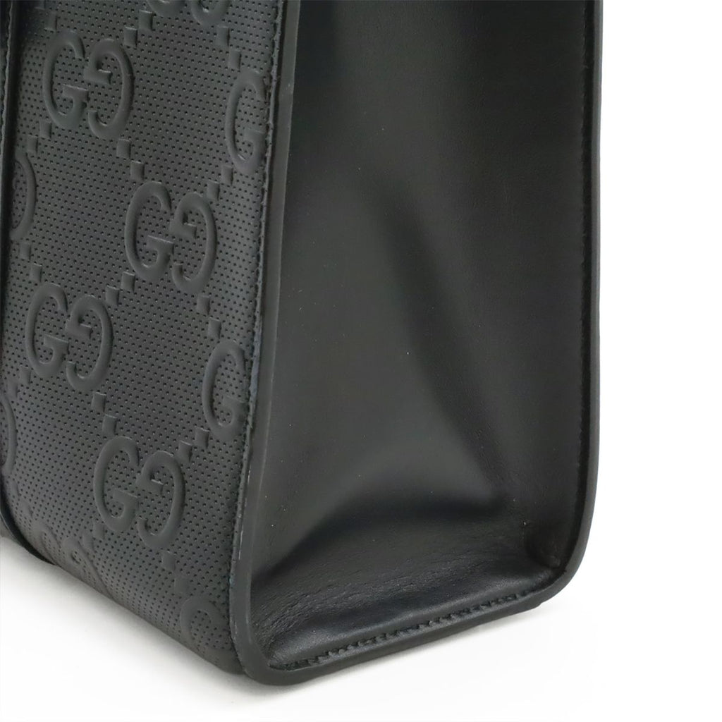 Gucci GG Embossed Tote Vertical Leather Black Silver — view 9
