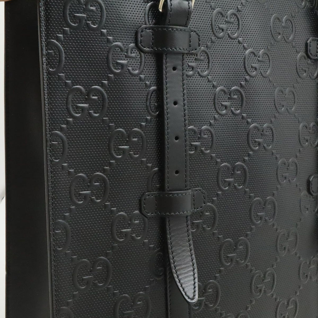 Gucci GG Embossed Tote Vertical Leather Black Silver — view 8