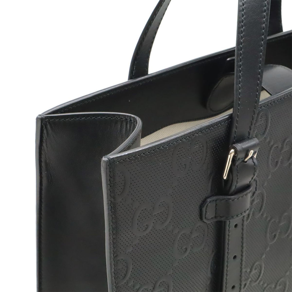 Gucci GG Embossed Tote Vertical Leather Black Silver — view 7