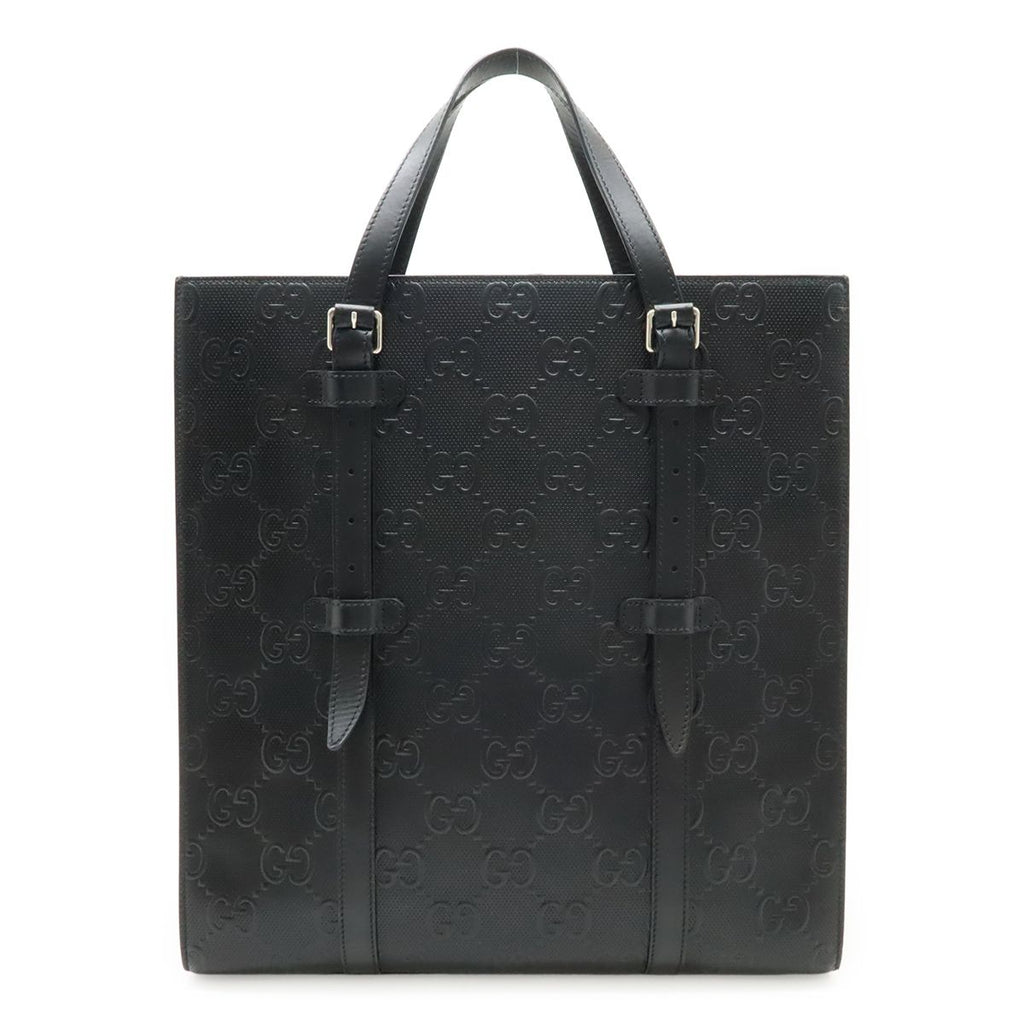 Gucci GG Embossed Tote Vertical Leather Black Silver