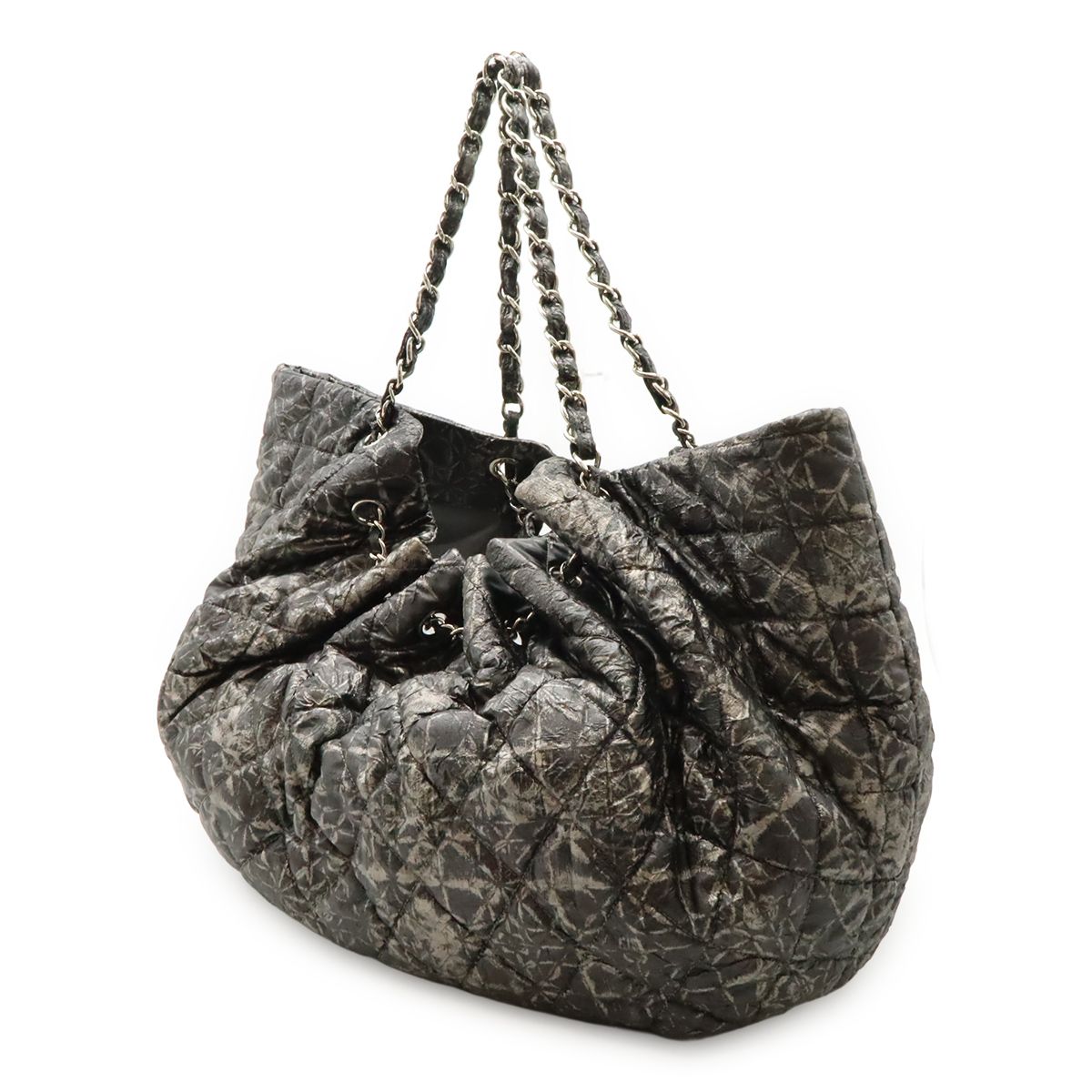 Chanel Melrose Cabas CC Logo Chain Shoulder Bag Tote Nylon Gray Silver — view 2
