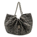 Chanel Melrose Cabas CC Logo Chain Shoulder Bag Tote Nylon Gray Silver