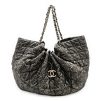Chanel Melrose Cabas CC Logo Chain Shoulder Bag Tote Nylon Gray Silver