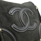 Chanel CC Logo Shoulder Bag Crossbody Shearling Leather Boa Black Gold — view 8