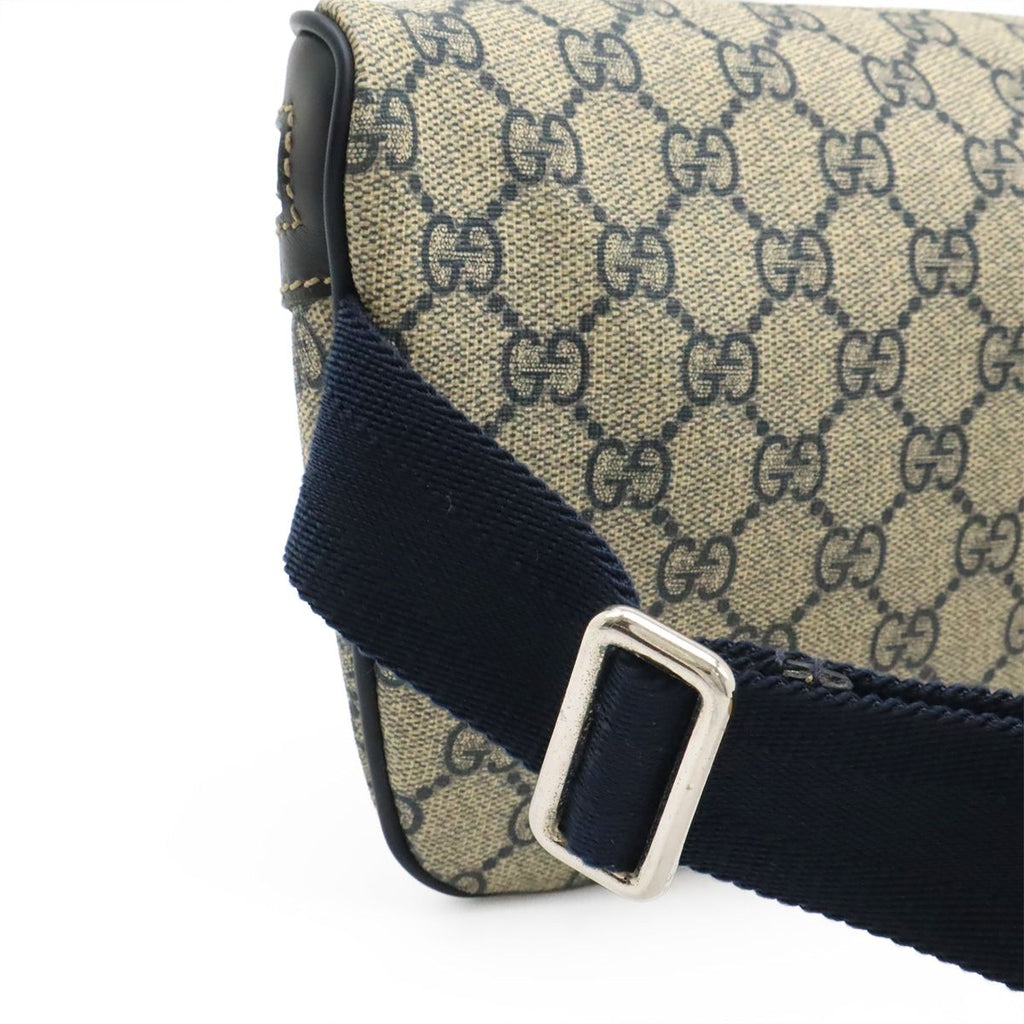 Gucci GG Supreme Belt Bag Waist Pouch Hip Leather Navy Beige — view 4