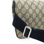 Gucci GG Supreme Belt Bag Waist Pouch Hip Leather Navy Beige — view 4