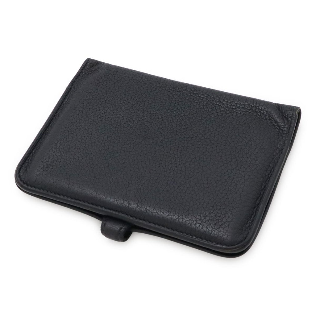 Hermes Dogon Compact Coin Purse Card Case Taurillon Clemence Black Navy Silver — view 2