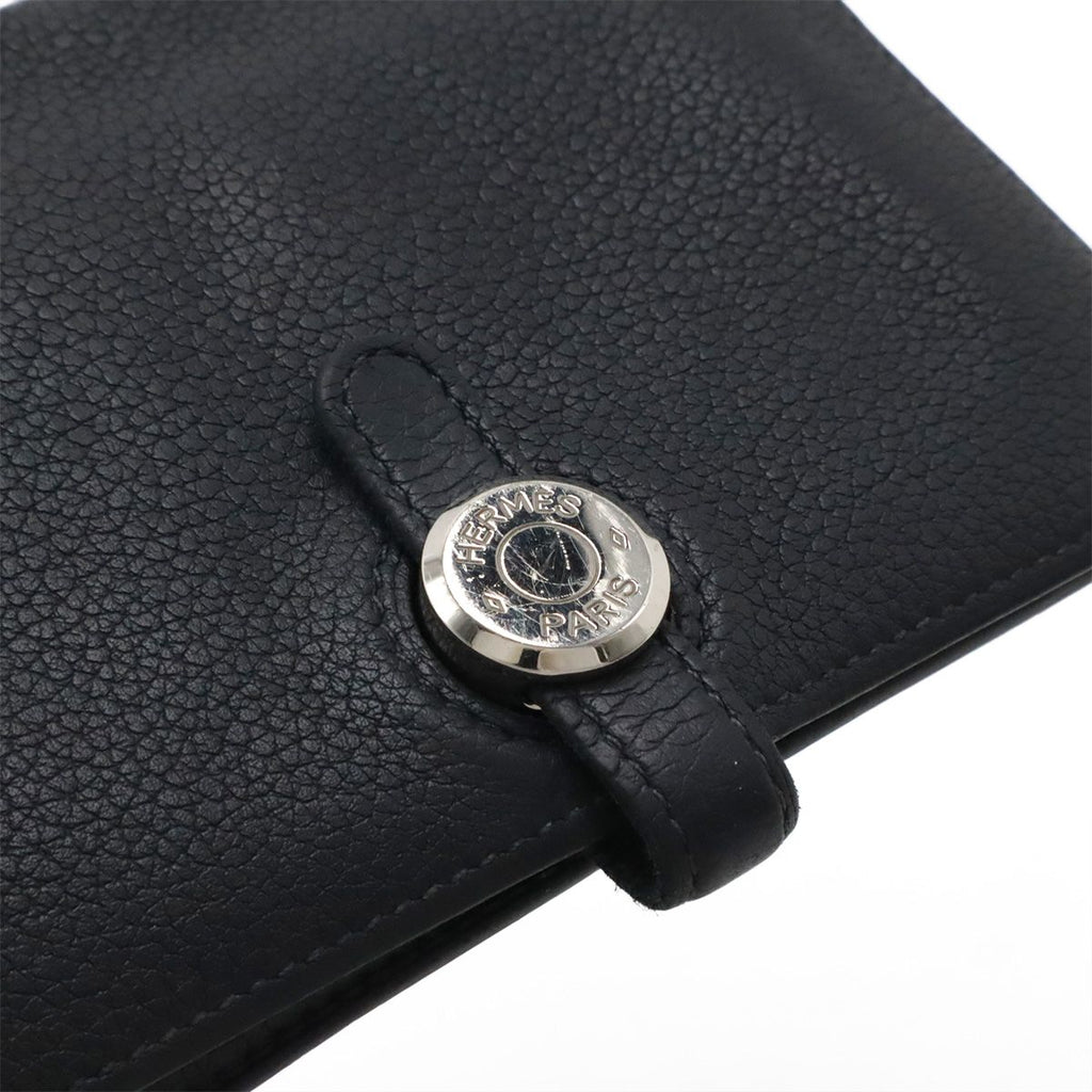 Hermes Dogon Compact Coin Purse Card Case Taurillon Clemence Black Navy Silver — view 4